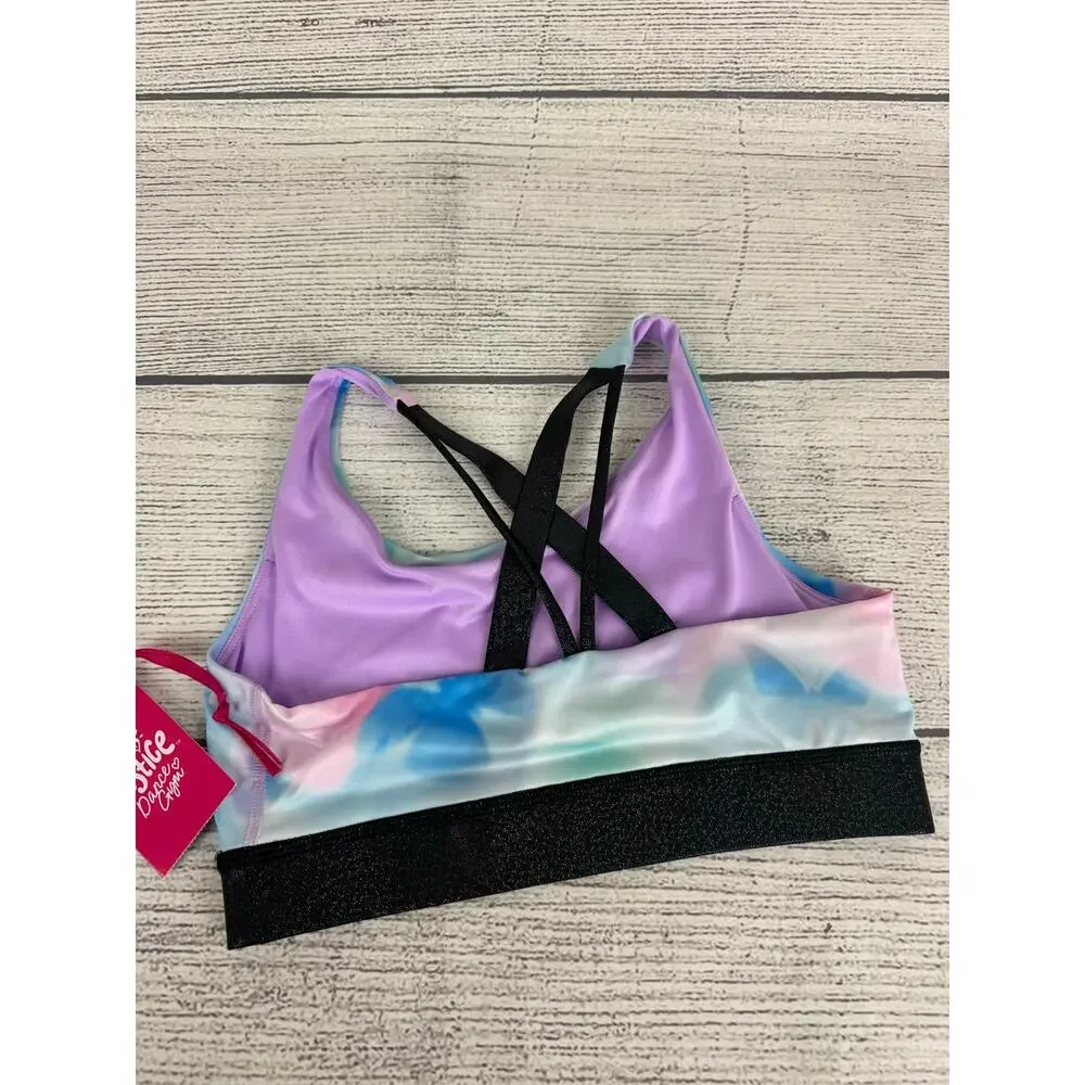Justice Dance Gym Girl's Butterfly Cloud Iridescent Bra & Shorts Set Size Large